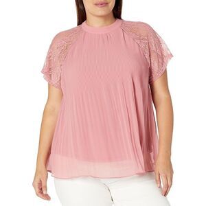 City Chic Women's Lace Cherish Top Pleated Apricot Blouse Top Size 18